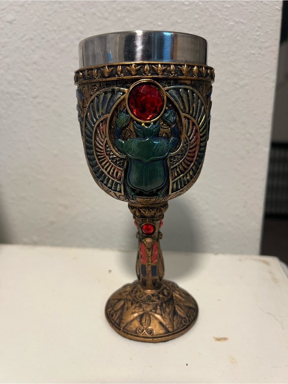 Pacifica Egyptian Scarab Goblet with Red and Green Accents